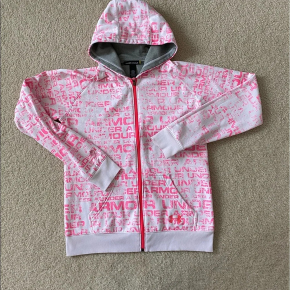 Hot pink and white UnderArmour Zip-up sweatshirt - Picture 1 of 2
